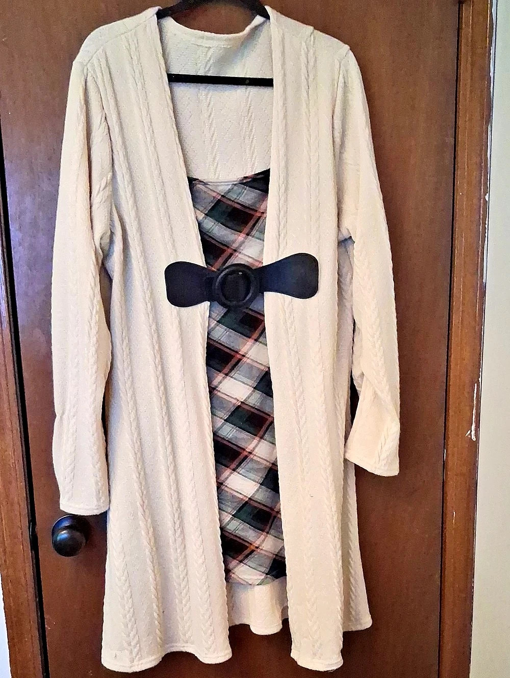 Women's Plaid Midi Dress in Cream
